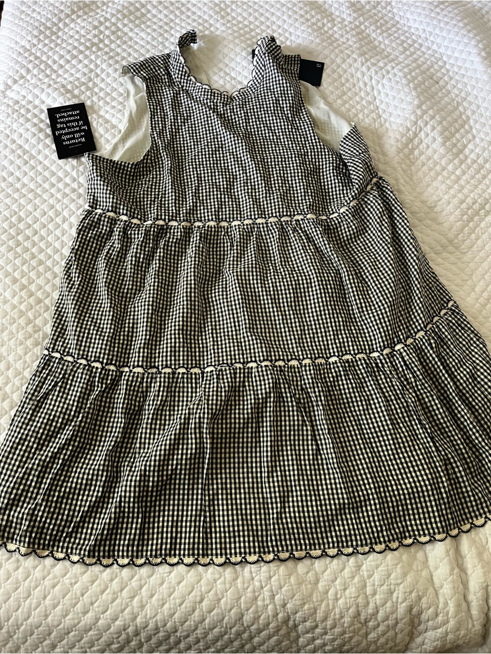 Women’s Navy and White Gingham Tiered Dress